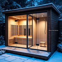 Sauna pour 3-4 personnes, douche vapeur, sauna en bois massif, sauna extérieur, équipements de douche, chauffage infrarouge, isolation en verre