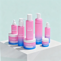 Ensemble d'emballages cosmétiques de luxe pour soins de la peau avec pompe à lotion, flacon de lotion cosmétique en plastique PET brun rose vide et ensemble de pots à crème