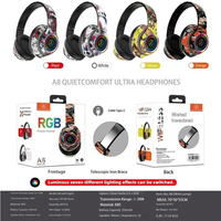 Nouveau casque sans fil d'usine A8 avec jeu de puces JL transfrontalier pour casque Bluetooth avec carte lumineuse Graffiti pour Radio