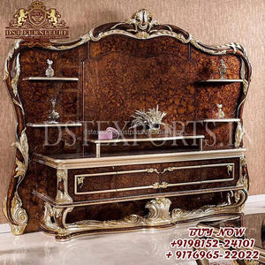 Juego de Muebles de Sala de TV de Lujo Estilo Europeo, el Mejor Mueble de TV Hecho a Mano para Mansiones Reales, Diseño Victoriano, Mueble de TV Negro - Product Image 3