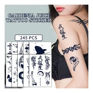 Temporary Tiny Herbal Juice Tattoo Stickers Waterproof Wolf Alphabet Cross Flower Semi Permanent Tattoo Sticker