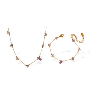 Colorful Pebble Bohemian Necklace And <b>Bracelet</b> <b>Set</b> For Women Natural Stone Gold Plated Zinc Alloy Party Jewelry <b>Set</b> Irregular - Product Image 5