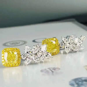 Pendientes de Plata de Ley 925 con Diamantes Amarillos Cultivados en Laboratorio, Corte Brillante, Diseño Elegante para Mujer, Regalo de Boda, Uso Diario - Product Image 2