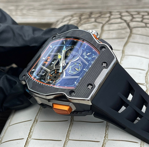 Montre chronographe sport de luxe pour homme, forme tonneau, finition fibre de carbone, squelette, automatique, mécanique, montre-bracelet de course - Product Image 4