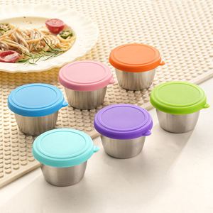 Round <b>Small</b> Sauce Cup With Leakproof Silicone Lids Stainless Steel Sauce Seasoning Dipping Dish Food Storage Dishes - Product Image 1
