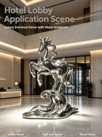 Sculpture de cheval ajourée en acier inoxydable – Design sportif moderne, finition miroir polie, Feng Shui, pour usage extérieur (parcs, hôtels, jardins)