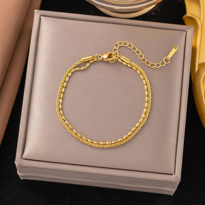 Stainless Steel Bangle Fashionable Simple and Double-layer Layered 18k <b>Gold</b> Pearl Round Five Pointed Butterfly Women's Jewelry - Product Image 3