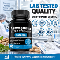 Capsules d'extrait d'Ashwagandha 20:1, complément alimentaire à base de plantes avec poivre noir, 60 unités, marque privée, fournisseur en gros OEM