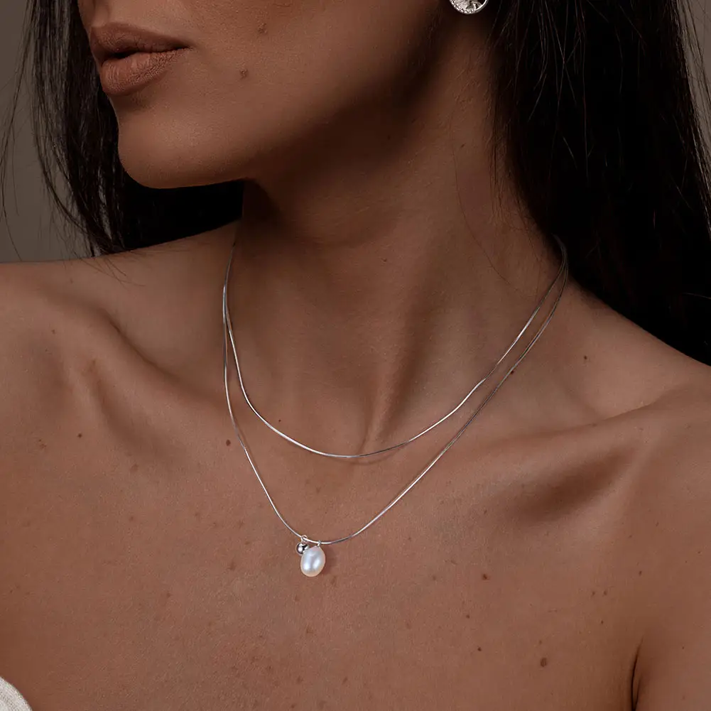 RINNTIN GPN61 lujo doble capa cadena agua dulce perla colgante collar S925 plata esterlina Día de San Valentín joyería fina
