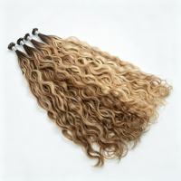 Extensions de cheveux bouclés à pointe plate, Balayage Ombré Blond, Cheveux Humains Remy, Extensions à la Kératine Pré-Collées, Extensions à la Fusion Pré-Collées