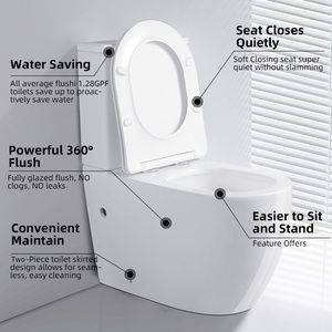 XINFUMEI WC moderne en céramique blanche, 2 pièces, à poser au sol, avec chasse d'eau à bouton-poussoir - Product Image 2