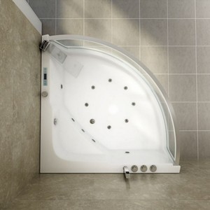 Bañera de Hidromasaje Acrílica Moderna de Lujo, Independiente, con Cuatro Jets Grandes de Masaje, Ventana Grande, Dos Almohadas, Fácil Acceso - Product Image 3