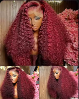 Perruques en cheveux humains vierges bruts bouclés Pixie 13x4, densité 300% super volumineuse, couleur 99j, avec dentelle frontale transparente, livraison gratuite