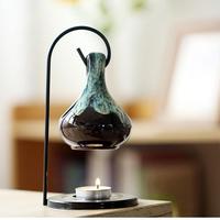 Calentador de Aceite Esencial de Cerámica en Forma de Lágrima con Soporte de Hierro Colgante para Difusor de Aroma e Incienso, con Luz LED para Velas de Té