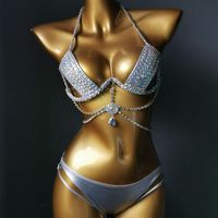 Ensemble de bikini personnalisé avec chaîne en strass pour femmes, maillot de bain sexy pour carnaval et festival, maillot de bain deux pièces pour soirée, fournisseur en gros d'usine OEM