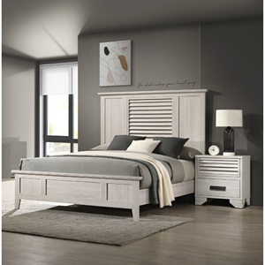 Comodino Contemporaneo a 2 Cassetti con Ante a Persiana, Beige, in Legno, per Camera da Letto, con Maniglie a Incasso - Product Image 5