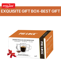 Tasse à café en verre à double paroi Pyglass, faite à la main, résistante à la chaleur, en verre transparent, pour la maison