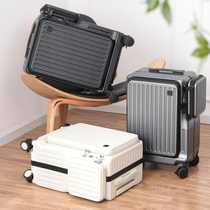 Front Opening Zippered Carry-On <b>Suitcase</b> 20 Inch Lightweight Multifunctional Luggage For Men Leisure Travel With Lock - Product Image 2