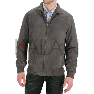 Chaqueta de Cuero de Vacuno de Alta Calidad KLJM10, con Cuello Alto de Lona, Costuras de Diamante, Transpirable y Resistente al Viento para Hombre, Primavera - Product Image 3
