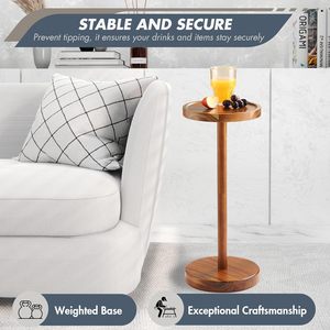 Pedestal Side <strong>Table</strong>, Acacia <strong>Drink</strong> <strong>Table</strong> with Weighted Base, <strong>Small</strong> Round Side <strong>Table</strong> for <strong>Small</strong> Spaces with Phone Holder - Product Image 3