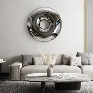 Customized Color Size Metal Crafts Modern Art Large 3D Decoration Abstract Donut Stainless Steel Sculpture Wall Decoration