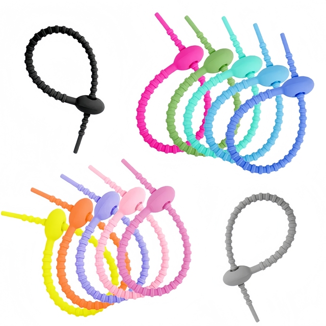 210mm Rubber Reusable Silicone Cable Ties Cord Organizer Straps