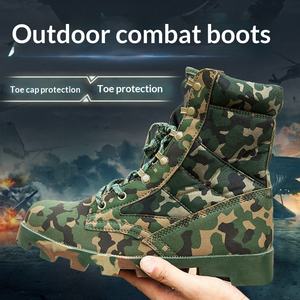 Bottes tactiques de désert unisexes en cuir de vachette, à tige haute, résistantes aux chocs, antidérapantes, avec semelle en caoutchouc pour l'entraînement en plein air - Product Image 5