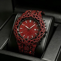 Montre analogique à quartz pour homme, style Hip Hop Streetwear, en alliage de zinc, étanche 30M, avec bracelet entièrement pavé de strass et lunette à motif épines, effet glacé