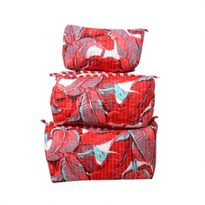 Quilted Eco-Friendly for <b>Case</b> Vintage <b>Makeup</b> Organizer Travel Bridesmaid Cosmetic 3PC Pouch Hand Block Printed Boho Cotton - Product Image 1