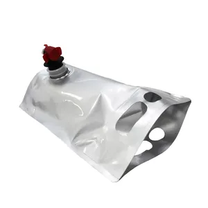 كيس بلاستيكي مستعمل لتعبئة عصير النبيذ مطبوع عليه نقوش مثالية 25L 80مايكرون PA/VMPET/PE كيس بفتحة معدنية مزدوجة في صناديق أكياس مزودة بصمام