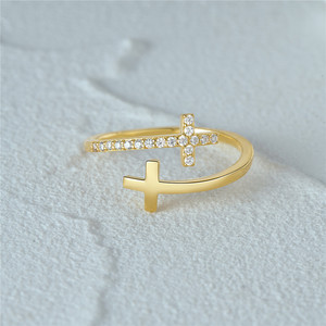 CANNER Popular 925 Sterling Sliver Diamond Double <b>Cross</b> <b>Ring</b> 18K Gold Color Opening Adjustable Wedding <b>Ring</b> for Women Gifts - Product Image 4
