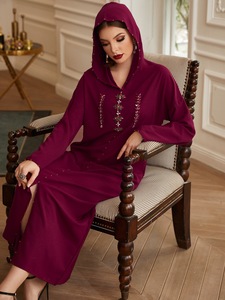 Abaya de Lujo Bordada a Mano con Cristales, Estilo Marroquí, Color Borgoña, <span class=keywords><strong>para</strong></span> Mujer Musulmana, Venta Caliente <span class=keywords><strong>para</strong></span> Venta Transfronteriza - Product Image 3