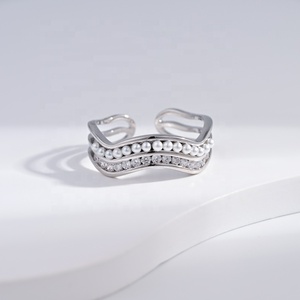 OEM plata 925 sterling <b>silver</b> unique vintage pearl <b>ring</b> designer Rhodium plated geometric engagement gemstone <b>adjustable</b> <b>rings</b> - Product Image 1
