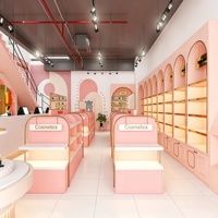 Présentoirs de vitrine pour magasins de cosmétiques, parfums et soins de la peau, conception de personnalisation complète de la pièce, armoire de présentation, décoration de magasin de maquillage