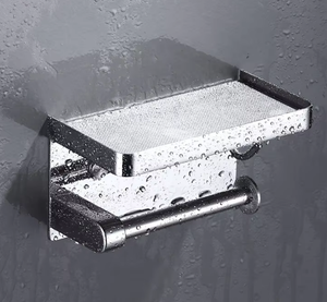 Wall Mount <b>Toilet</b> Paper <b>Holder</b> 304 Stainless Steel Modern Rectangular Bathroom Accessory With Phone <b>Stand</b> - Product Image 4
