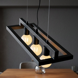 Black Rectangle Pendant Light E14 LED 3 <b>Bulbs</b> 3500K Warm White Fabric Voice Control Adjustable Height High CRI 90 Living Room - Product Image 3