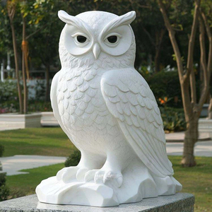 Escultura de Animales Tallada a Mano para Exteriores, Estatua de Búho de Mármol Blanco - Product Image 6