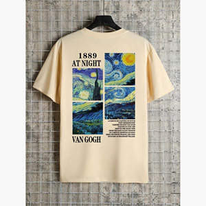 Wholesale Men's Streetwear <strong>T</strong>-<strong>Shirts</strong> <strong>Van</strong> <strong>Gogh</strong> the Starry Night Printed 100% Polyester Manufactured Apparels - Product Image 1