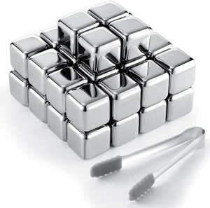 Pierres à whisky en acier inoxydable, pierres à refroidir le vin, glaçons métalliques réutilisables pour boire avec une pince à glace - Product Image 2