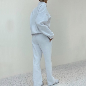 2025 High Quality Custom Logo Sweatshirt <b>Set</b> Women's Fashion Soft Cotton Fleece Drop Shoulder Quarter Zip Tracksuit 2 Piece <b>Set</b> - Product Image 4