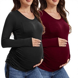 T-<span class=keywords><strong>shirt</strong></span> de <span class=keywords><strong>maternité</strong></span> léger et respirant à manches longues avec trous pour les pouces, col rond, grande taille, pour yoga et décontracté - Product Image 1