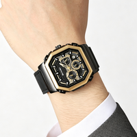 Montre à quartz chronographe carrée pour homme, bracelet en cuir, montre de sport pour homme, calendrier analogique, montre-bracelet décontractée