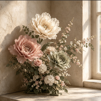 Y-036 Ensemble de fleurs artificielles géantes de luxe, vert sauge, rose blush, blanc, grandes décorations florales pour mariage, décor de toile de fond personnalisé pour événements