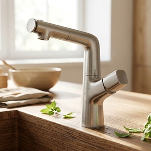 Robinet de lavabo HONGDEC blanc chromé extractible, réglable en hauteur, avec bec rotatif à 360 degrés, double sortie d'eau, mitigeur chaud/froid - Product Image 2