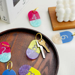 CANYUAN yaratıcı çok renkli oval renk eşleştirme asetat anahtarlık moda dijital anahtarlık özel desen toptan - Product Image 5