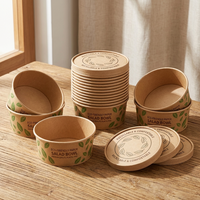 Bols à salade en papier kraft avec couvercles transparents, contenants alimentaires jetables de forme ronde, adaptés aux rassemblements et aux fêtes