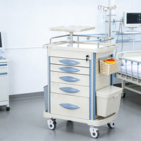 Chariot de Premiers Secours Portable Léger et Durable Multifonctionnel en Alliage d'Aluminium et Plastique ABS, Chariot de Traitement Hospitalier à 5 Tiroirs Central