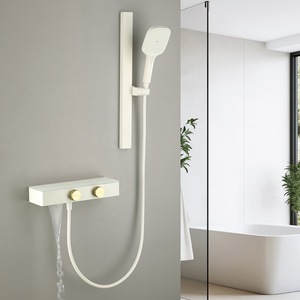 Robinet <span class=keywords><strong>de</strong></span> <span class=keywords><strong>baignoire</strong></span> multifonctionnel blanc crème <span class=keywords><strong>pour</strong></span> appartement, ensemble <span class=keywords><strong>de</strong></span> <span class=keywords><strong>douche</strong></span> mural en laiton avec étagère <span class=keywords><strong>de</strong></span> rangement et douchette à main - Product Image 1
