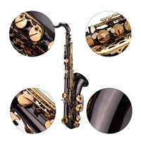 Bb Tenor Saxophone Sax Brass Body Black Nickel Plated Golden Keys Woodwind Instrument