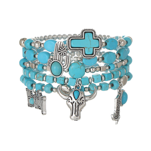 Bracelets bohèmes vintage multi-couches pour hommes, en pierres naturelles turquoise et feuilles, cadeaux pour amis - Product Image 3